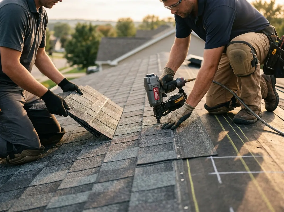 Professional roofer working on a residential roof in Normandy Park